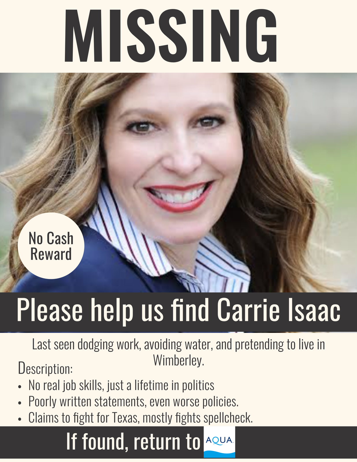 Constituent-made MISSING poster